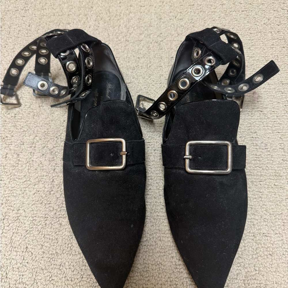 Self-Portrait Black Flats with Silver Buckle